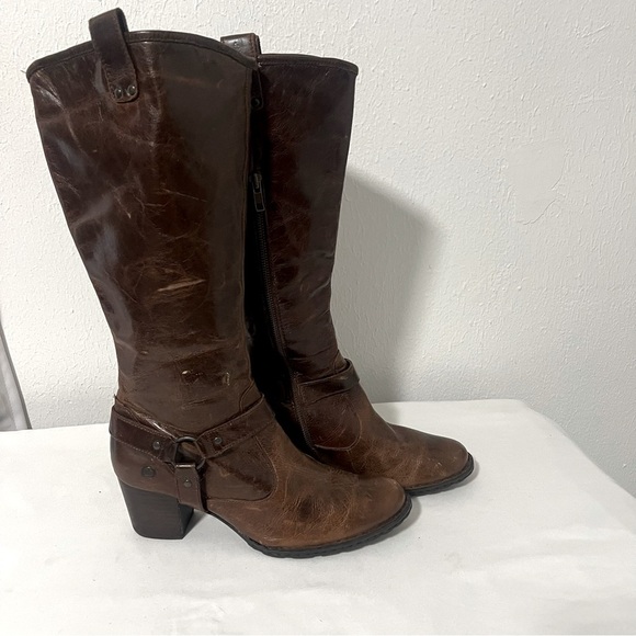 BORN Women Sz 10 Tall Leather Boots‎ Susanne Harmess Heel Riding Shoe Buckle New - Picture 1 of 16